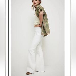 We the Free People Kiera Pull On Flared Jeans In Ivory-white Size 27